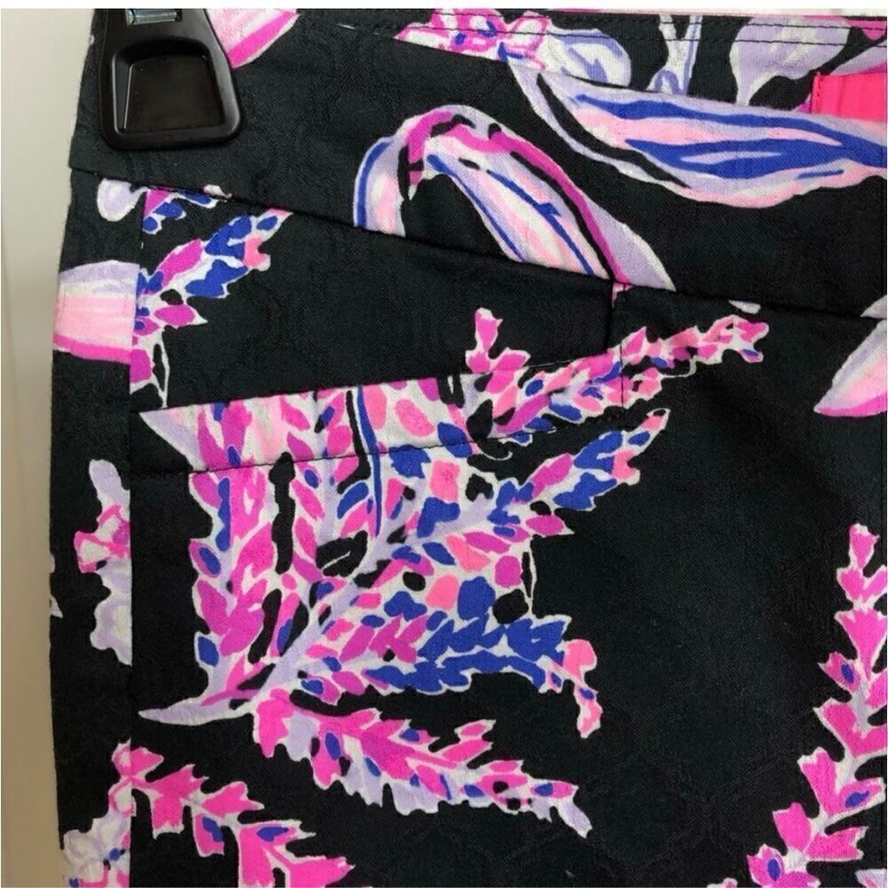 Lilly Pulitzer Women's 4 Kelly Ankle Pants Black Pink Purple Wildflower Floral - Picture 10 of 13